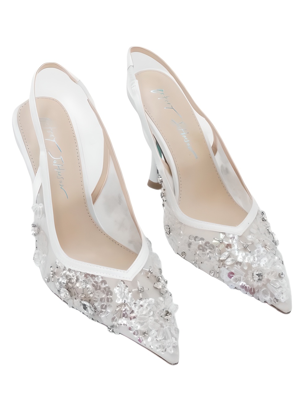 Betsey Johnson Eddie Ivory Bridal Embellished Slingback 3.5" Heel Size 6.5M